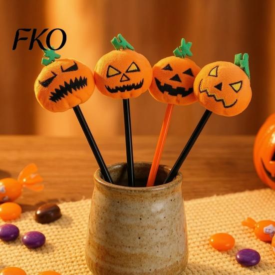 Smooth Writing Pen Halloween Pumpkin Gel Ink Pen, 0.7mm Rollerball with Plush Pumpkin, Novelty Black for Party Favors, Gift Supplies Marker