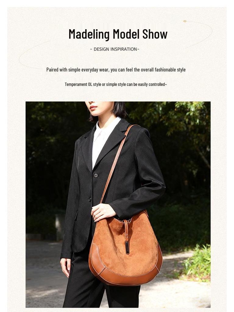 Ретро Замшевая Сумка-тоут Полумесяц для Верховой Езды - Модная Сумка-пельмень под Мышку