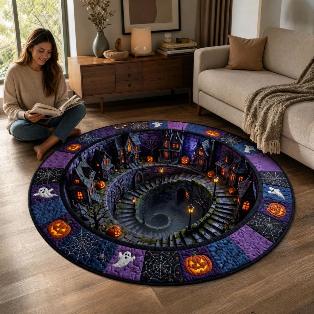 Round Quilted with 3D Optical Design for Halloween Indoor Floor Decor