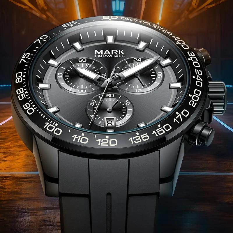 MARK FAIRWHALE Watches for Man 5016 Quartz Wristwatches Stainless Steel Calendar Chronograph Waterproof Men Watches Gift Box