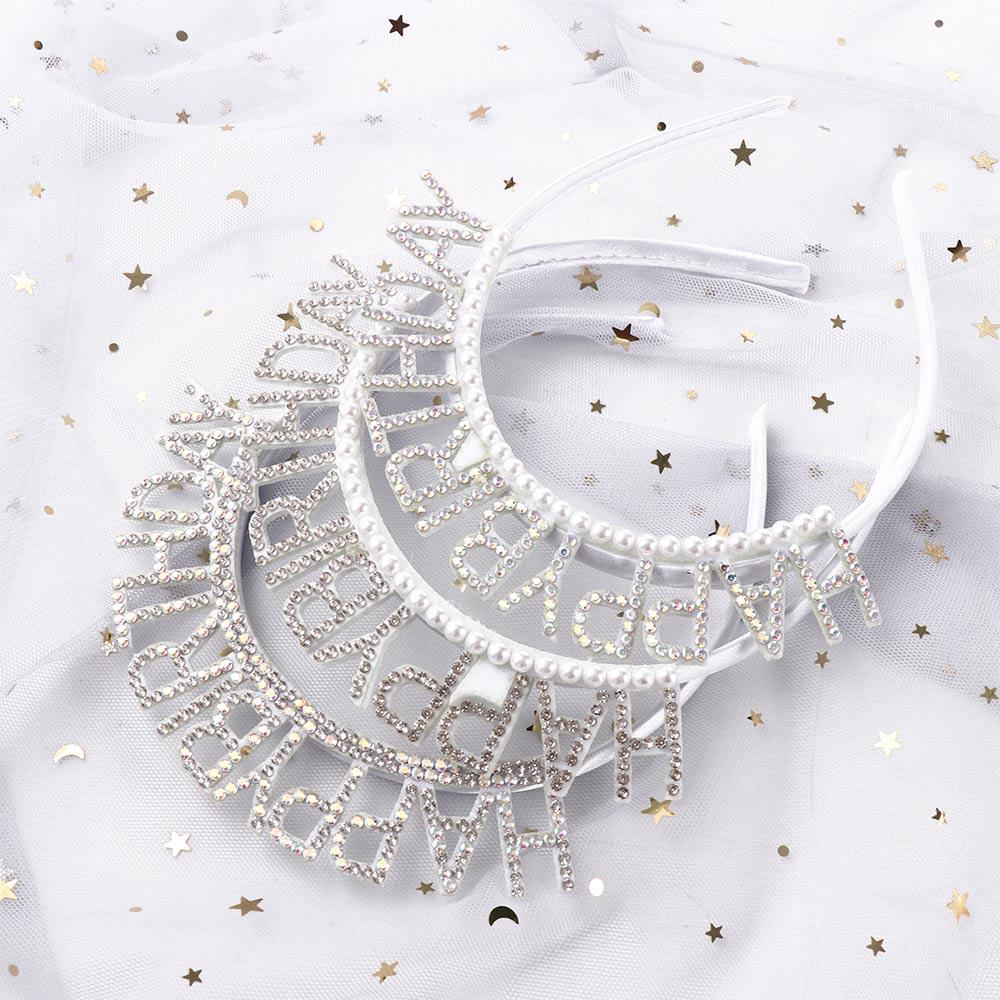 Подарочное письмо Королева С Днем Рождения Повязка на голову Стразы Корона День рождения Обруч для волос Женские украшения