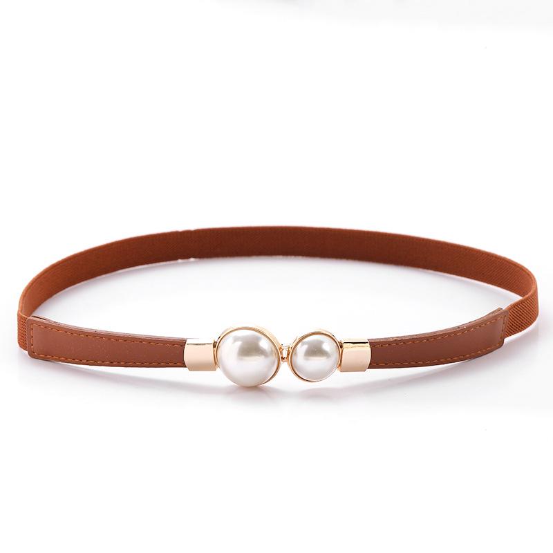 Retro Pearl Double Buckle Waist Belt – European & American Style Elastic Stretch for Women's Dress