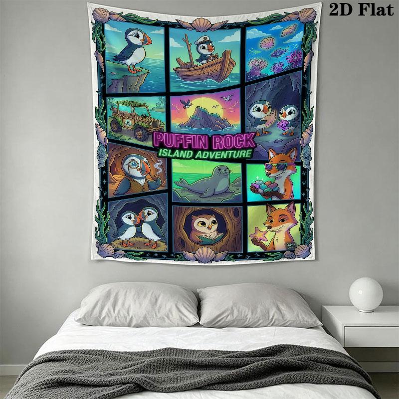 Puffin Rock Wall Hanging Printed Fabric Blanket Decorative Tapestries for Bedroom Living Room Home Decor