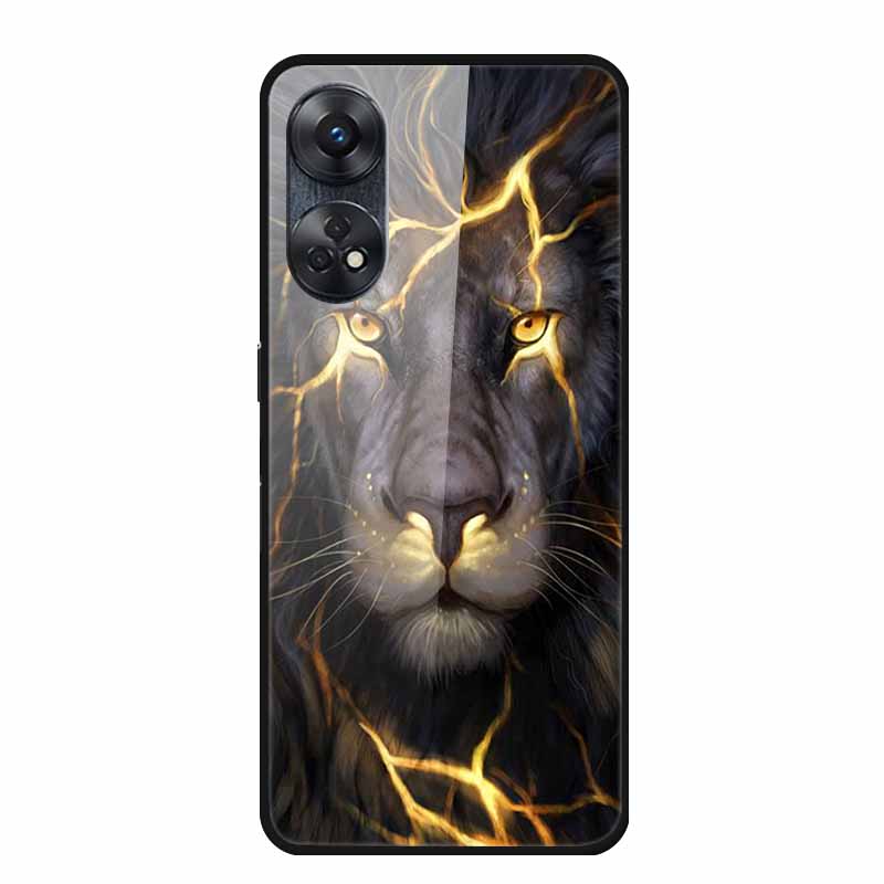 Для Oppo Reno8 T 4G Чехол Роскошная Задняя Крышка из Закаленного Стекла Жесткий Чехол Для Reno8 T 4G 6.43" Capa Funda Животное Яркий Coque Волк