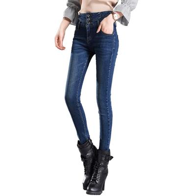 Джинсы скинни Teddy Denim Идеально для осени и брюки Размер 27 Женские брюки, На флисовой подкладке, Эластичные, Теплые, С высокой талией, Зимние, (Индиго, (Маленький))