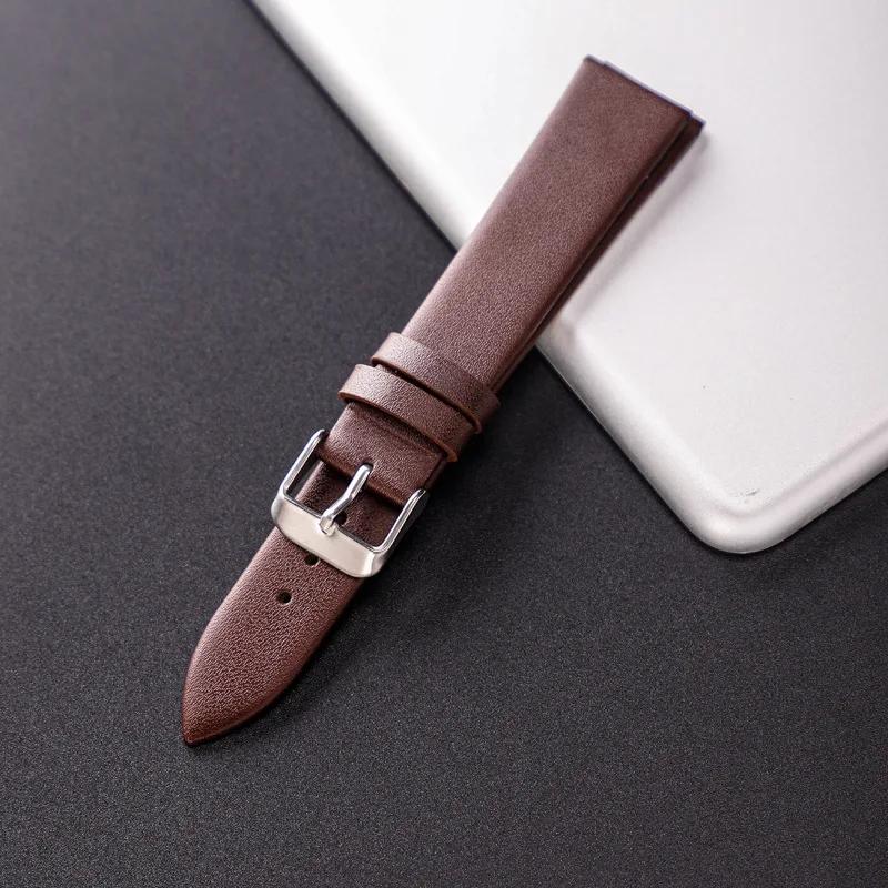 Cowhide Leather Watch Band Ultra Thin 12/14/16/18/20/22mm Watch Strap Plain Weave Needle Pattern Colorful Belt Replacement