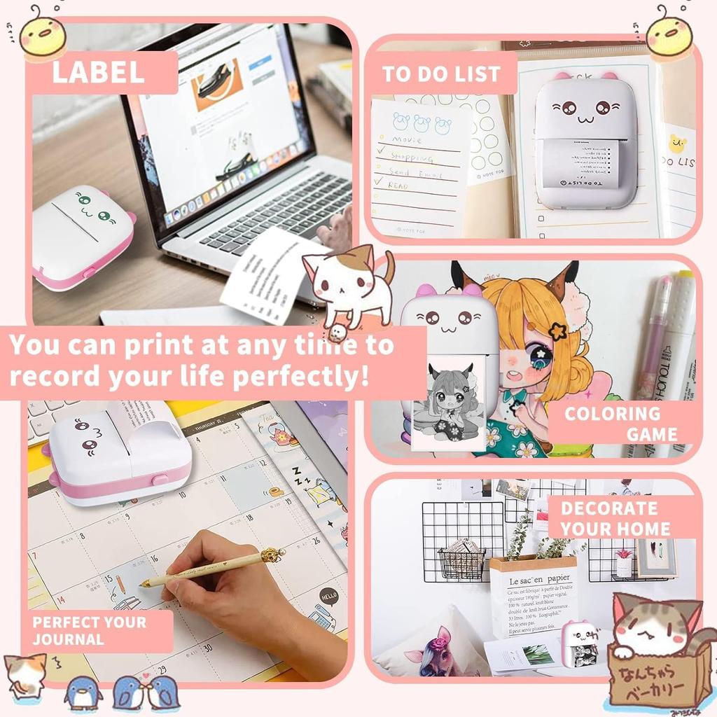 Мини-принтер, портативный бесчернильный термопринтер BT, разрешение 200 точек на дюйм, встроенная 1 рулон антипригарной термобумаги, лучший подарок для девочек или детей