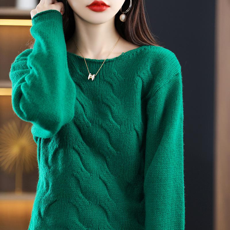 Women's One-Shoulder Wool Sweater: Loose Knit Pullover for Autumn/Winter
