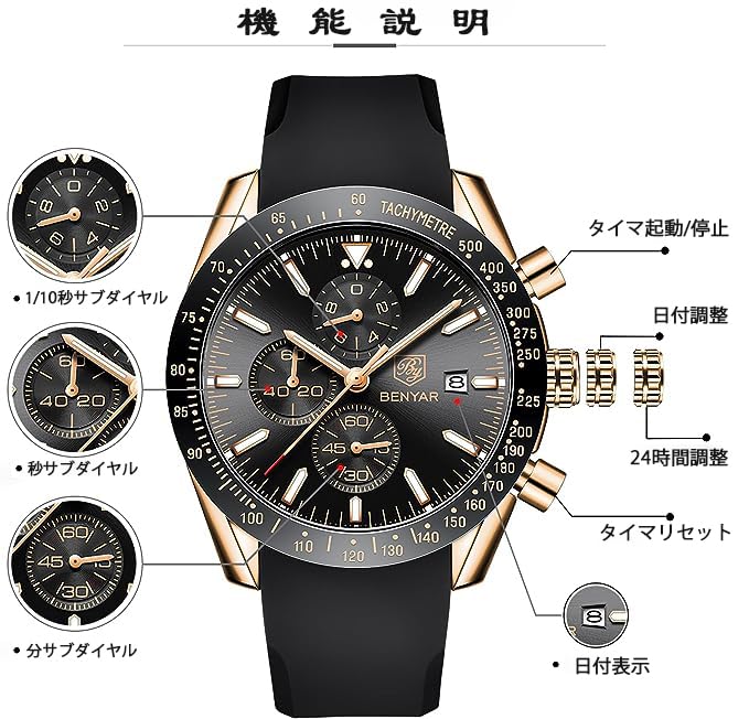 Часы BENYAR AKNIGHT, стильные часы, светящийся хронограф, фиксированный безель, аналоговый календарь, наручные часы, водонепроницаемые, японские кварцевые часы, стальной браслет