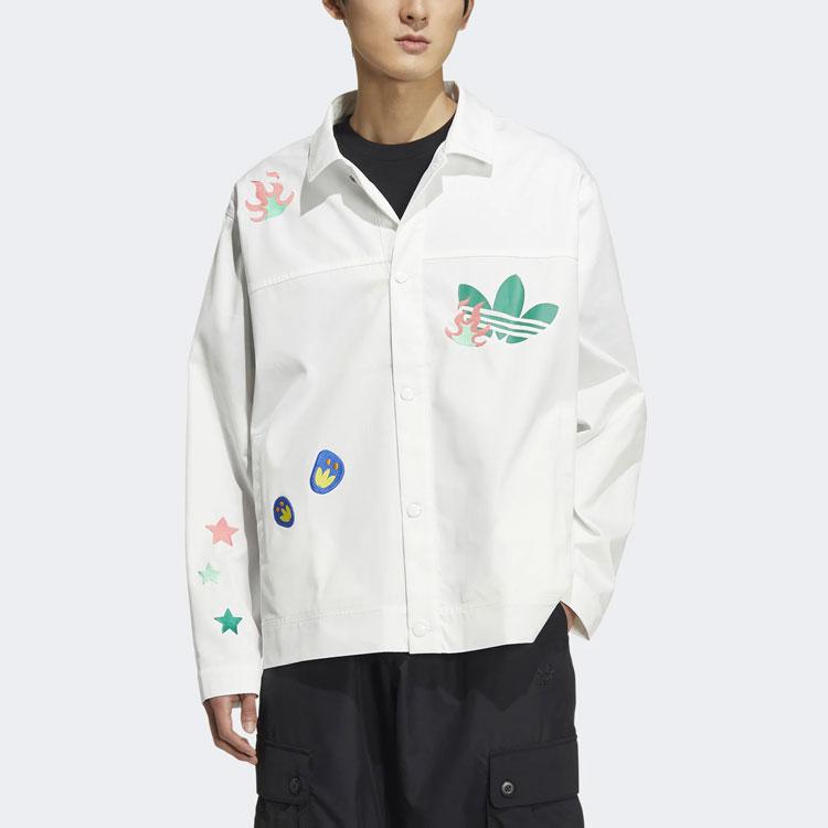 adidas Originals SS22 Спортивная куртка с длинными рукавами и логотипом с мультяшным принтом, верхняя одежда унисекс, белая HP0116