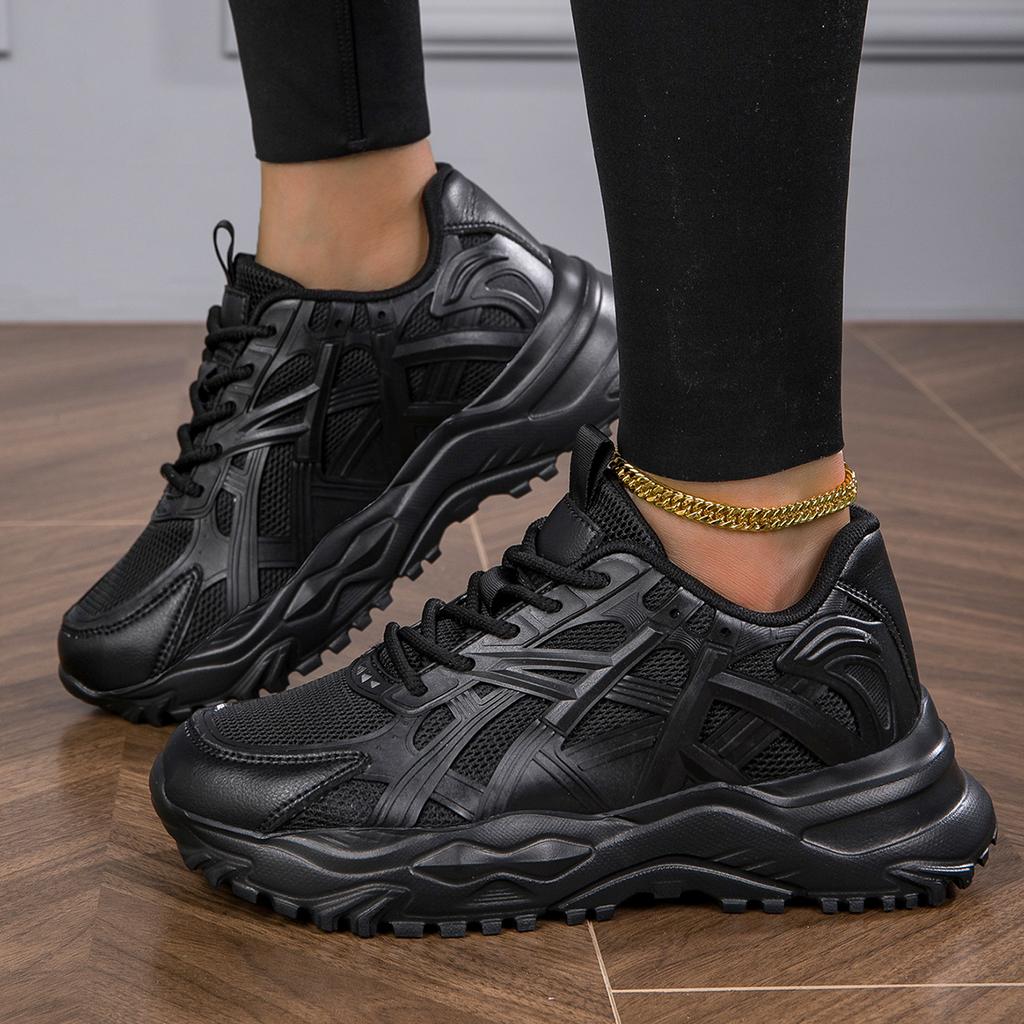 Кроссовки Женская обувь Женская спортивная обувь Дышащая черная повседневная спортивная универсальная женская обувь Daddy на толстой подошве