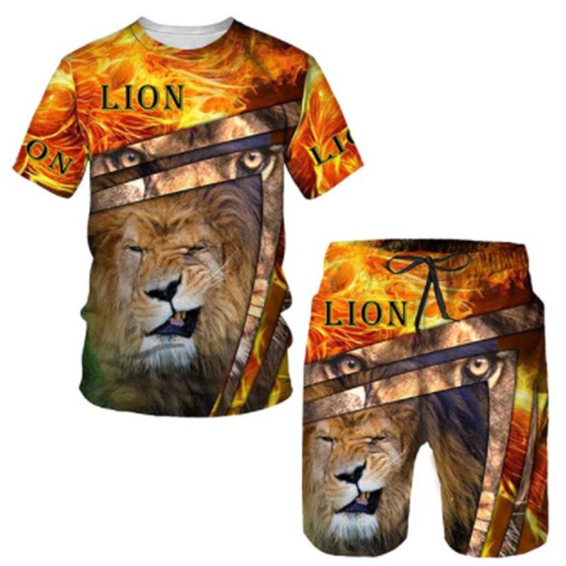 Летняя мужская футболка с 3D принтом и шорты, комплект свирепого льва, мужская спортивная одежда, спортивный костюм с круглым вырезом и коротким рукавом, классная мужская одежда
