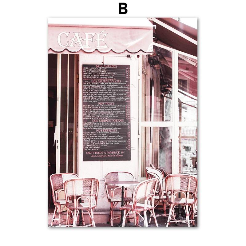 Розовое кафе «Парижская башня» Сакура Роза Настенное искусство Холст Живопись Скандинавские Пейзажные Постеры Принты Картина Для Декора Гостиной