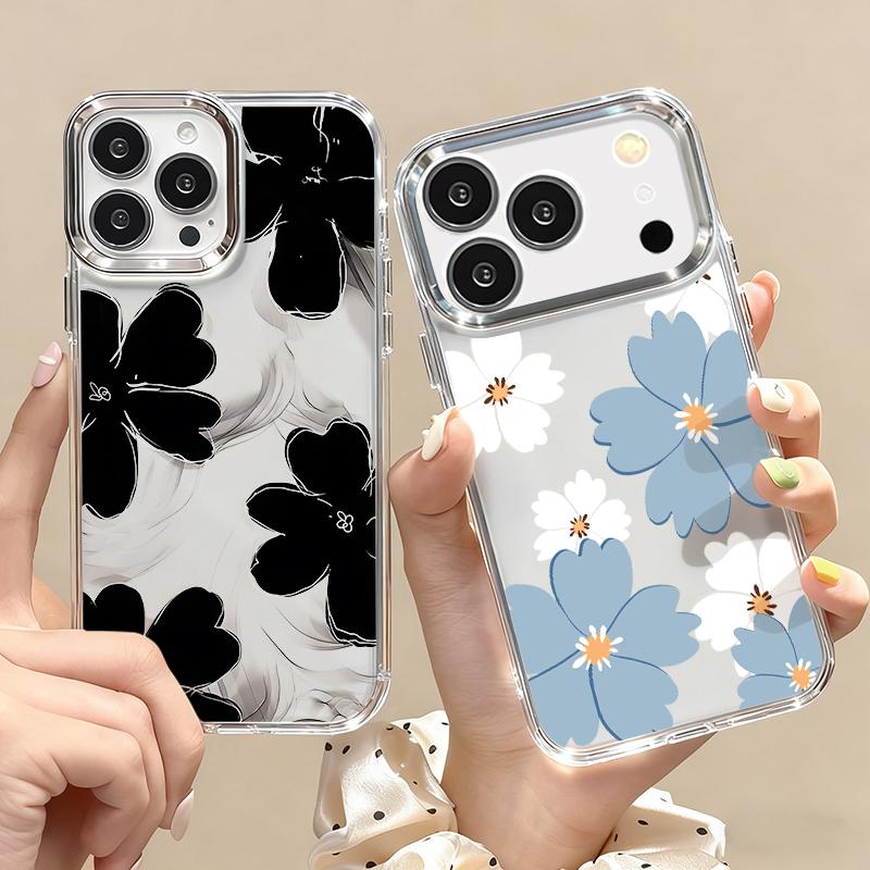 Розовый Цветочный Узор Пион Чехол Для iPhone 17 Pro Max Покрытие Рамки Камеры Прозрачный Мягкий Чехол Для iPhone 16 15 14 13 Pro Max 11 16E 17E