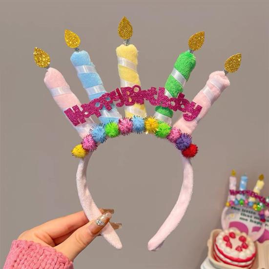 Soft Fabric Velvet Headband Birthday Series Cake Decor Bright Color Hair Hoop Hand-Crafted Hair Accessory
