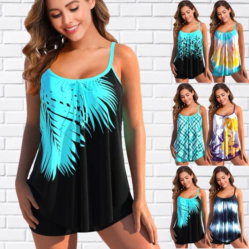 Popular High Quality Women's Summer Swimwear Loose Needle Tankini Top Shorts Two Piece Beach Swimwear S-6XL