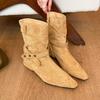 Tai Looks Good! Dune Apricot Pointed Head Flat Heel Short Boots Women's 2025 Autumn New Design Versatile Loose Boots
