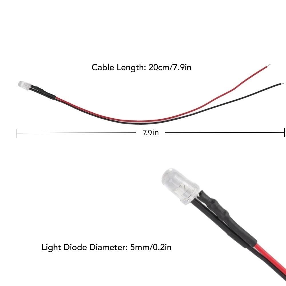 20PCS 5mm Prewired LED Diodes 5‑12V LED Light Diodes Bright Mini LED Diodes  DIY Projects