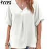 Women's Fashion Casual Summer Spring Solid Color Print Short Sleeve V-Neck Blouses & Shirts