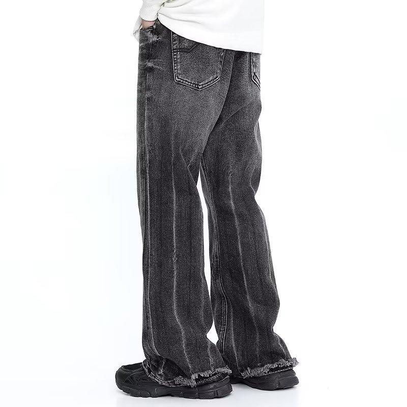Мужские мешковатые джинсы Y2K, черные, серые винтажные хлопковые джинсовые широкие брюки, полосатые джинсы для мужчин, корейский летний стиль, спортивная одежда