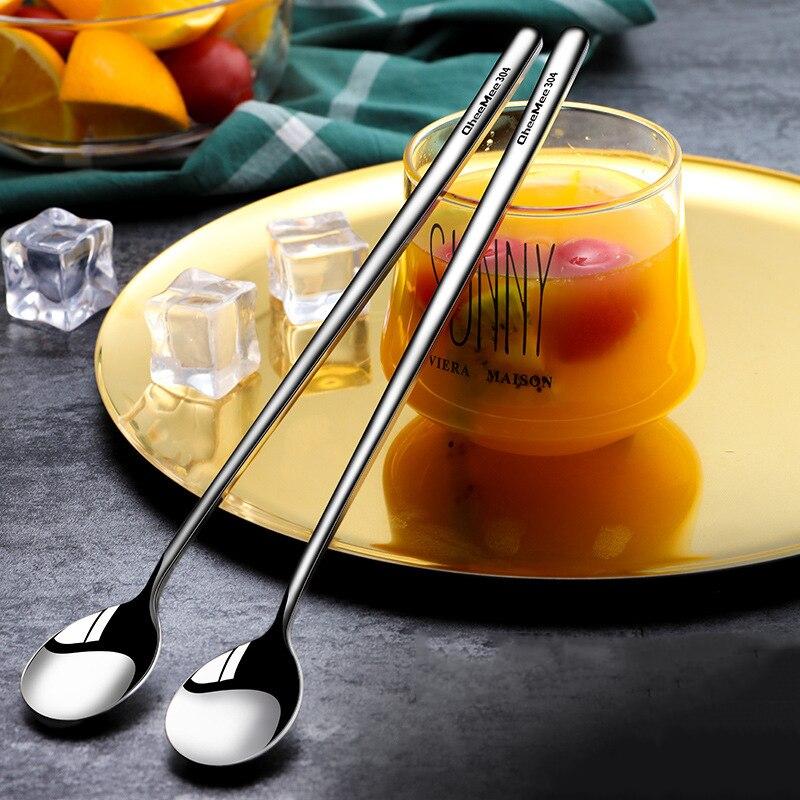 1 шт. Длинная ручка из нержавеющей стали 304, кофейная ложка, ложка для размешивания мороженого, десерта, чая, для пикника, кухонных принадлежностей, барных инструментов