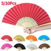 5/10 шт. веер из бамбуковой бумаги, однотонный, для танцевального представления, складные деревянные веера, аксессуары для одежды, расписанные вручную