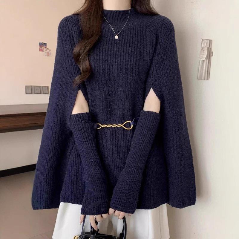 2026 Autumn/Winter Korean Lazy Style Knit Cape Sweater Two-Piece Set
