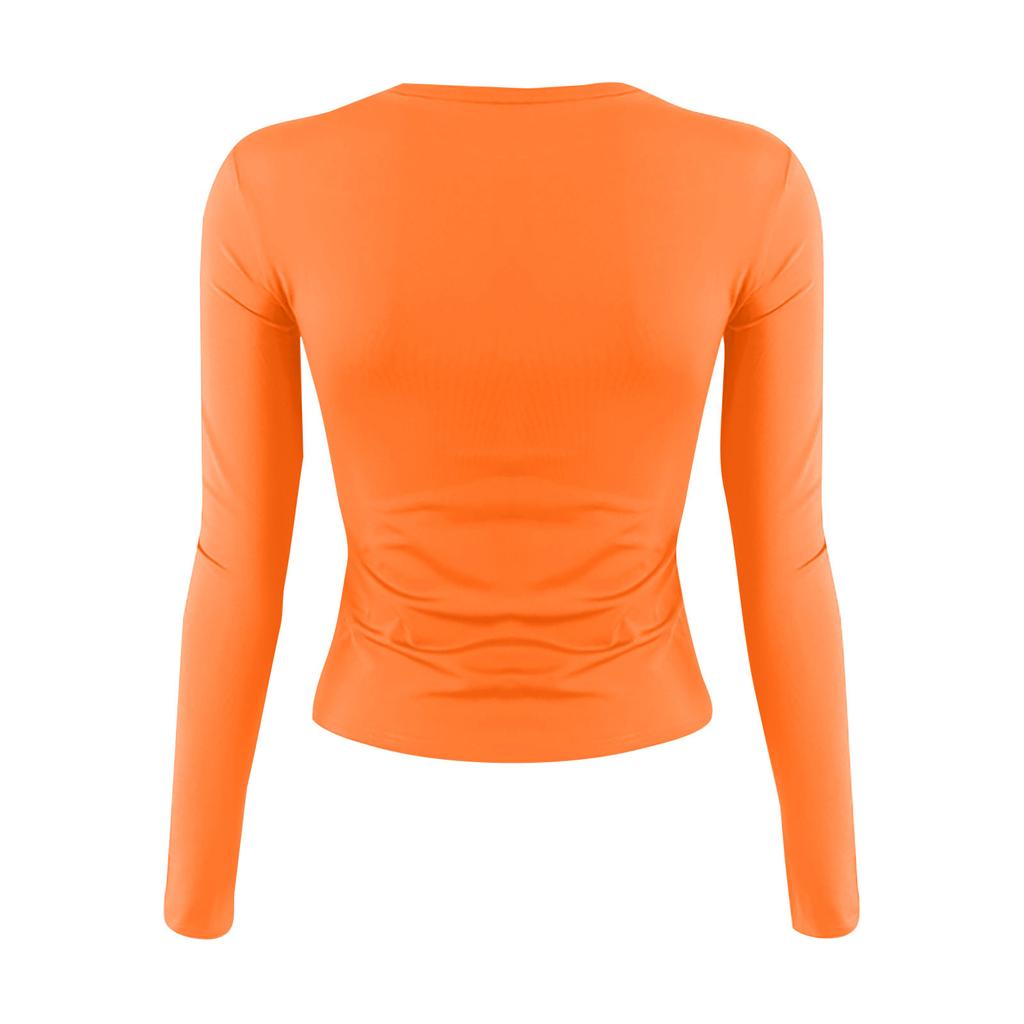 Женская модная однотонная футболка с круглым вырезом и длинными рукавами, топ