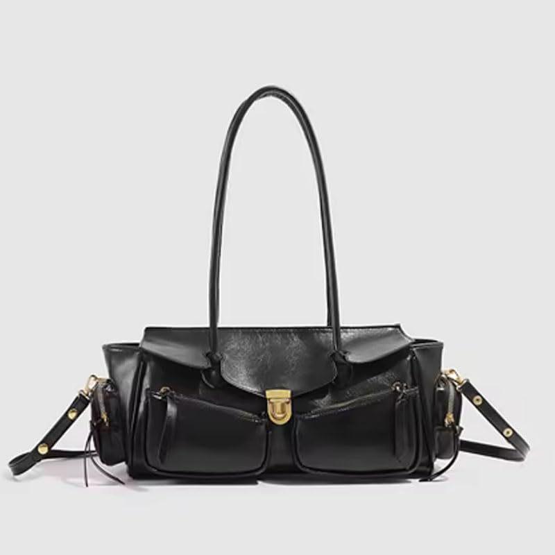 Yogodlns Винтажная сумка подмышку для девочки Универсальная сумка Многокарманная мотоциклетная сумка Роскошная дизайнерская сумка Кожаная сумка на ремешке-спагетти