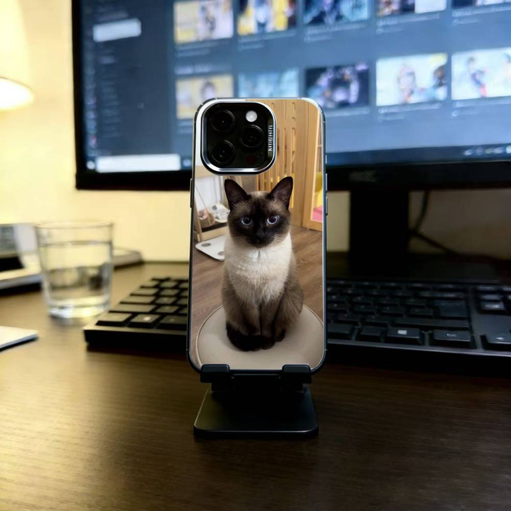 S-Сиамская кошка Милый чехол для телефона для iPhone 17,16,15,14,13,12,11 Plus,Pro Max,XS,Цветной посеребренный внутренний чехол