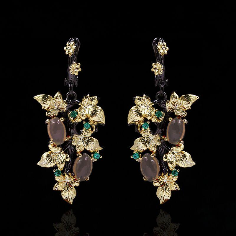 Элегантные серьги с кулоном из черного золота и рубина в форме цветка, серьги с кристаллами и драгоценными камнями, женские ювелирные серьги, серебряные женские серьги