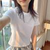 High and Thin White Short-sleeved T-shirt Women's Slim-fitting Short Round Neck Bottoming Shirt Versatile Casual Body Shirt Pure Cotton Top