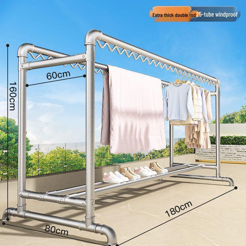 Windproof Outdoor Galvanized Steel Clothes Drying Rack with Thickened Pipes for Balcony
