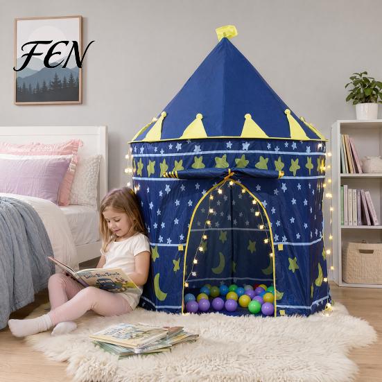 Imaginative Play Tent Kids Castle Tent, Princess Playhouse for Girls, Indoor Outdoor Easy Setup Durable Children Game with Star Moon Design, Birthday