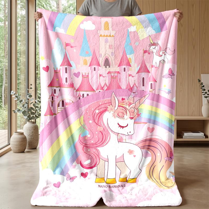 Unicorn Castle Rainbow Theme blanket Lightweight Warm Flannel Blanket Decorative Throw Blanket for Home Decoration