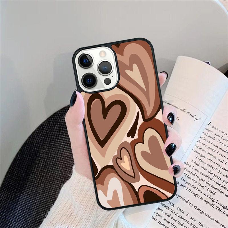 Эстетичный чехол для телефона 'Latte Love Brown Heart' для iPhone 17 Air 16 15 14 plus 12 13 Pro max Защитная крышка coque