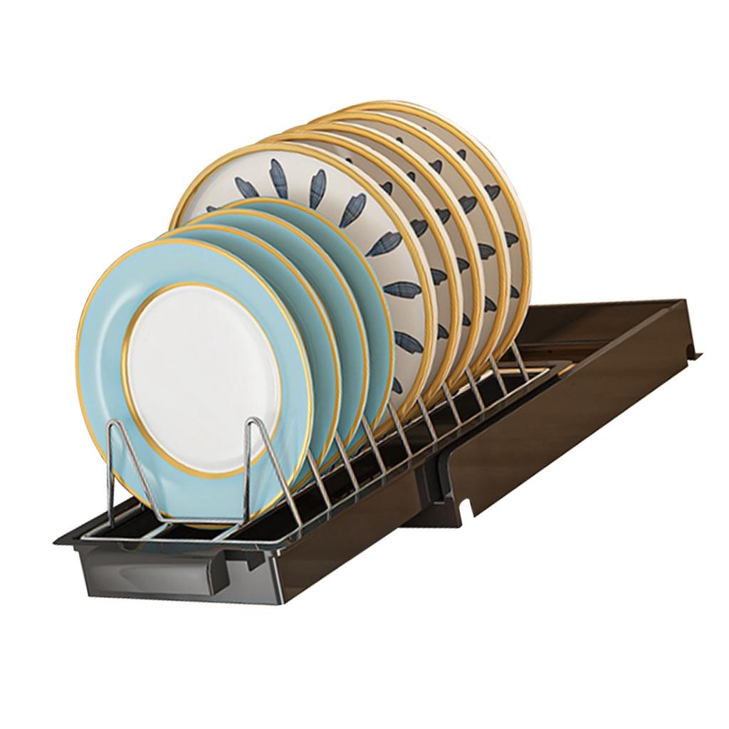 Pull Out Cabinet Organizer Stainless Steel Multifunctional Slide Out Shelves for Plates Kitchen Cupboard Black