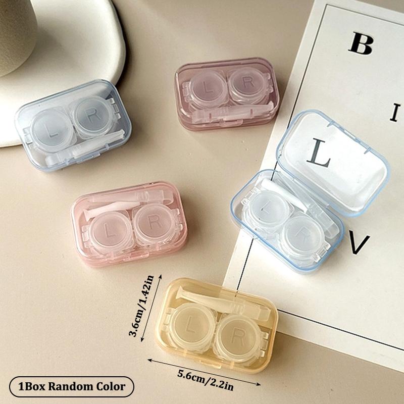 1Box Contact Lenses Case Simple Beauty Pupil Storage Box Women Travel Cosmetic Lens Container W/Suction Rod Tweezers Mirror