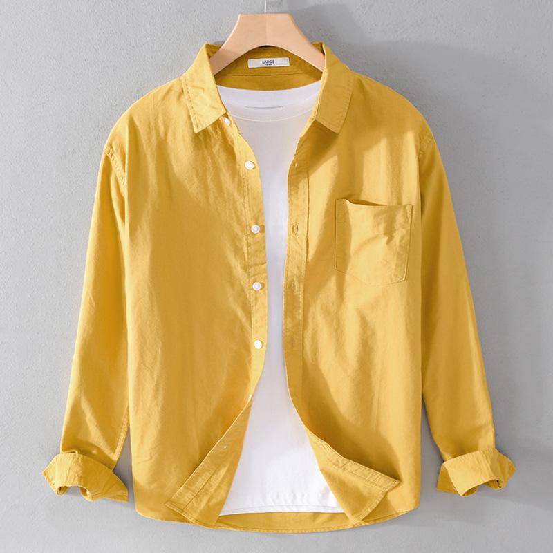 Мужская осенняя теплая рубашка Oxford с длинным рукавом - мягкий повседневный свободный студенческий топ