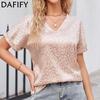 Women's Fashion Summer Casual Leopard Print Short Sleeve V-Neck T-shirts and Tops
