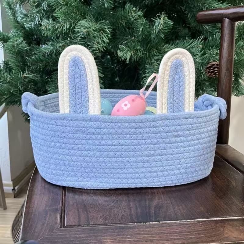 Хлопковая веревочная корзина с ручкой-кроликом для DIY пасхальных поделок, органайзер для хранения для декора дома
