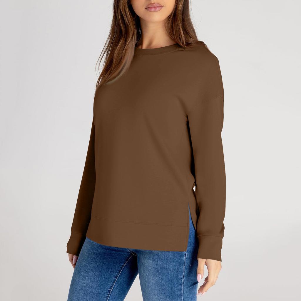 Женский повседневный модный однотонный свитер с круглым вырезом и длинными рукавами