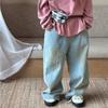 Детские джинсы осенние корейские модные прямые брюки для мальчиков и девочек детские повседневные джинсы