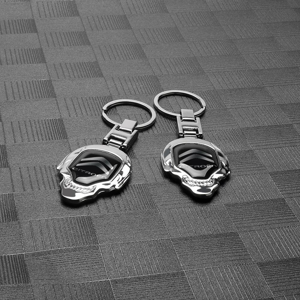 PEZN4 Skull Head High Quality Keychain Pendant Keyring Jewelry For Citroen C1 C2 C4 C3 C5 VTS Cactus Picasso Saxo Car Key Accessories