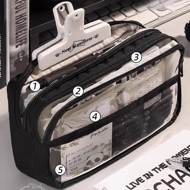 Новая прозрачная сумка для карандашей kawaii, школьные принадлежности для хранения, многофункциональная, своими руками, симпатичная, канцелярская, детская, пенал для ручек, косметичка для девочек