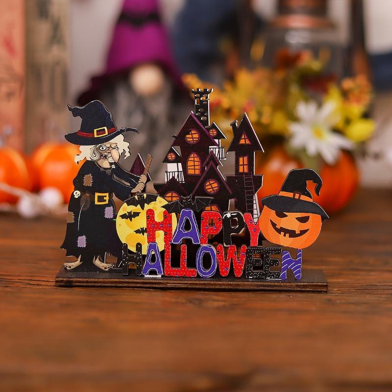 Halloween Ornament Props Wooden Miniature Scene Ornament Cartoon Ghost Gift Ghost Festival Dress Up