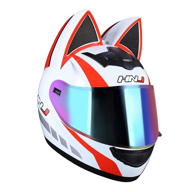 Capacete Casque Moto Motorcycle Full Face Helmet Women Moto Ear Helmets Personality Motorbike Helmet Cat Ear Helmet Motocross