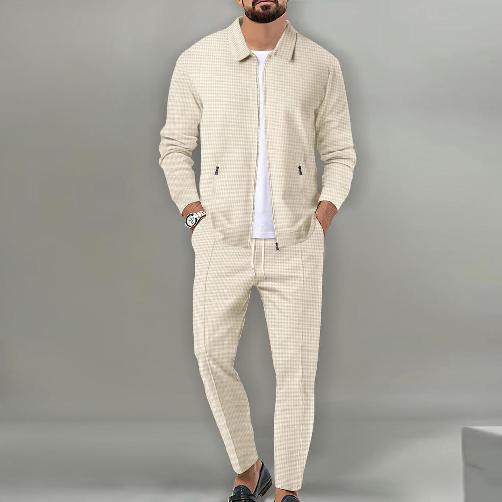 Men's Casual Zipper Pocket Slim Cardigan Pants Suit