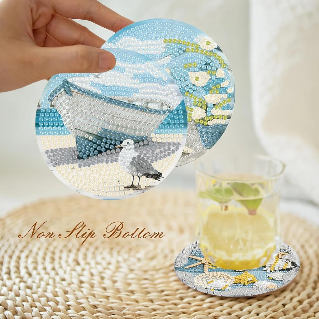 8 шт./набор подставок с алмазной росписью и рисунком океана, подставки для самостоятельного изготовления с держателем, подходят для начинающих и взрослых, товары для творчества и рукоделия, подарки