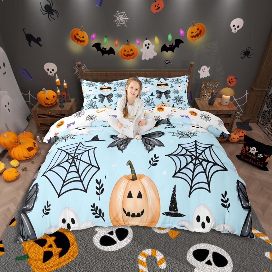 Homewish Жуткий Хэллоуин Череп Комплект ПододеяльникаМилые Бабочки Комплект Постельного БельяФиолетово-Черный Комплект Постельного Белья Для Девочек Мальчиков